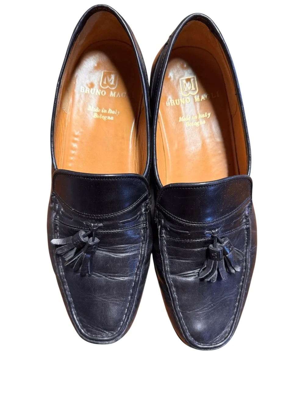 Bruno Magli Braxton Black Leather Tassel Loafers Mens 10.5 Bologna Italy Retro